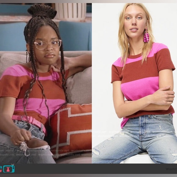 NWOT Short-sleeve cashmere T-shirt in rugby stripe - Picture 2 of 2